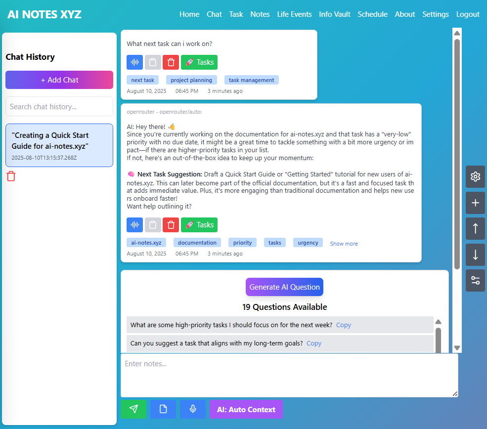 AI Notes Chat Interface
