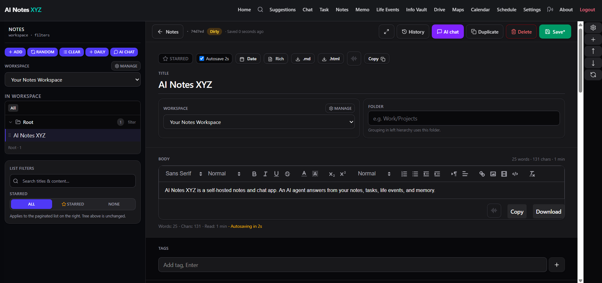 Notes List Interface