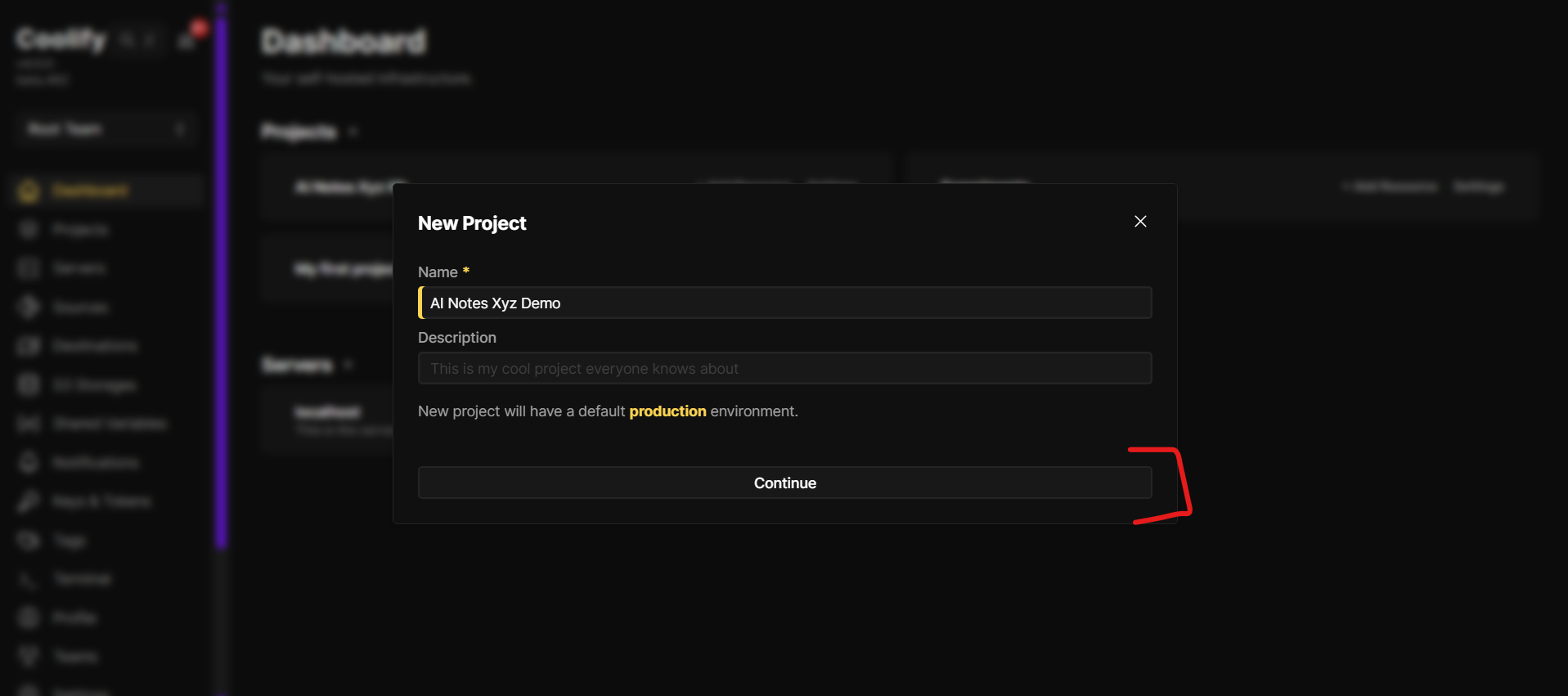Step 1 — Create or open a Coolify project
