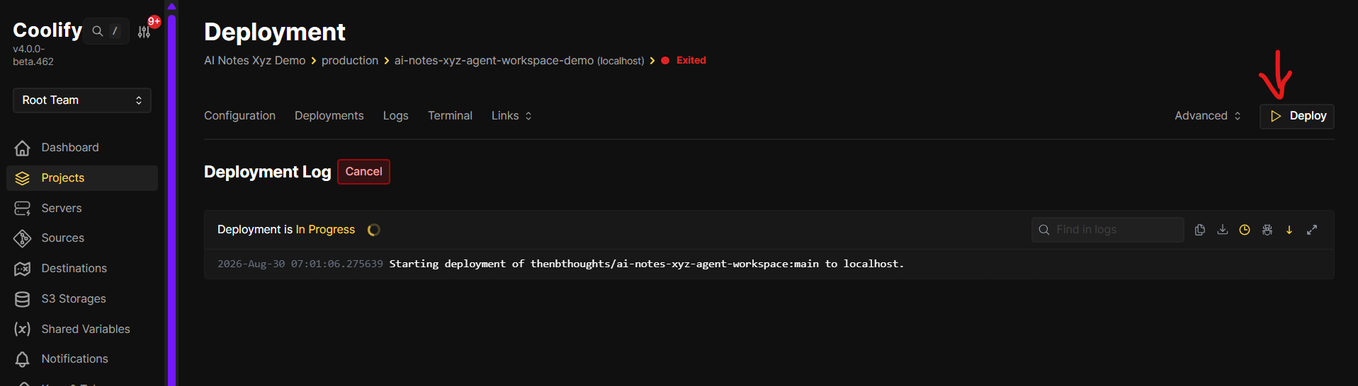 Click Deploy