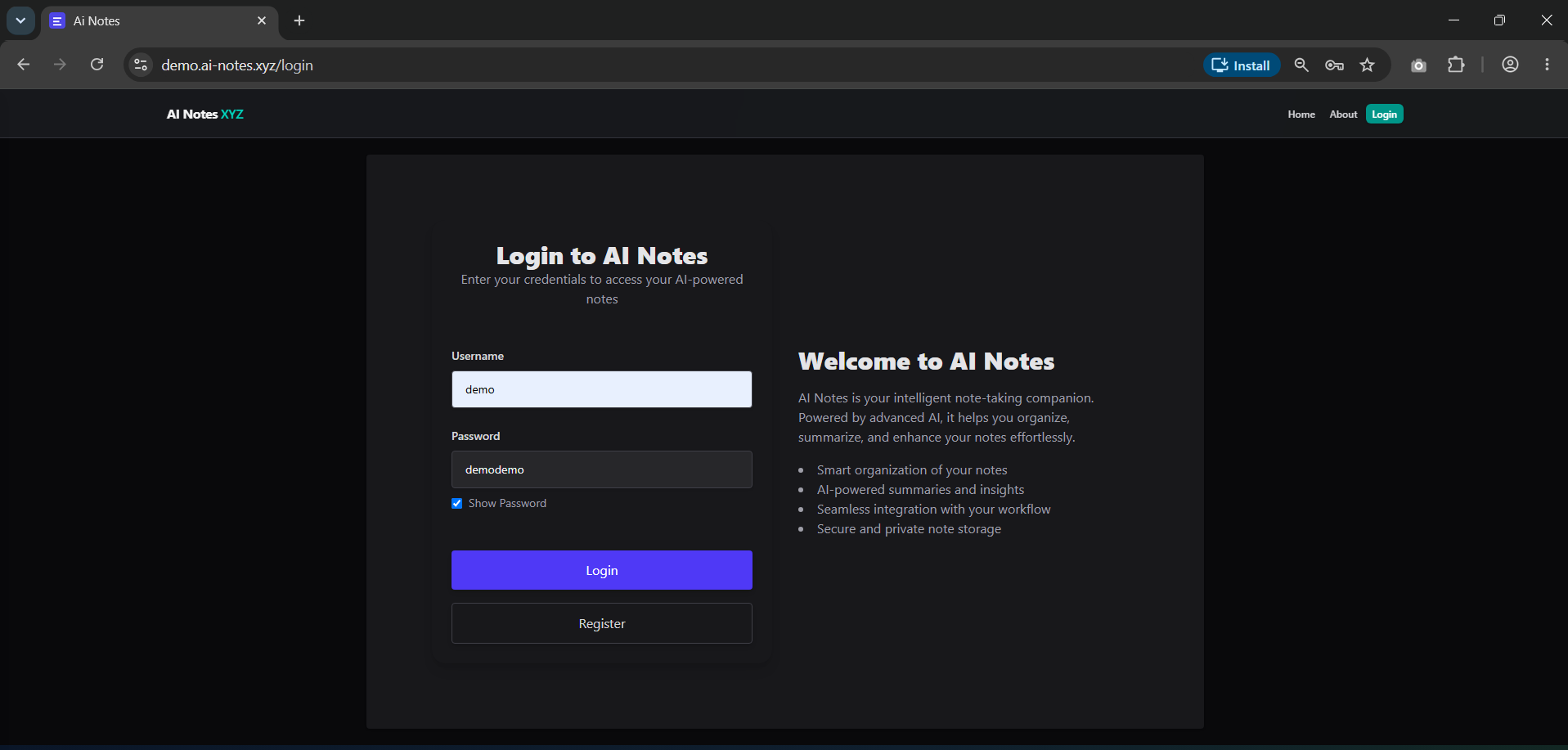 Live website login