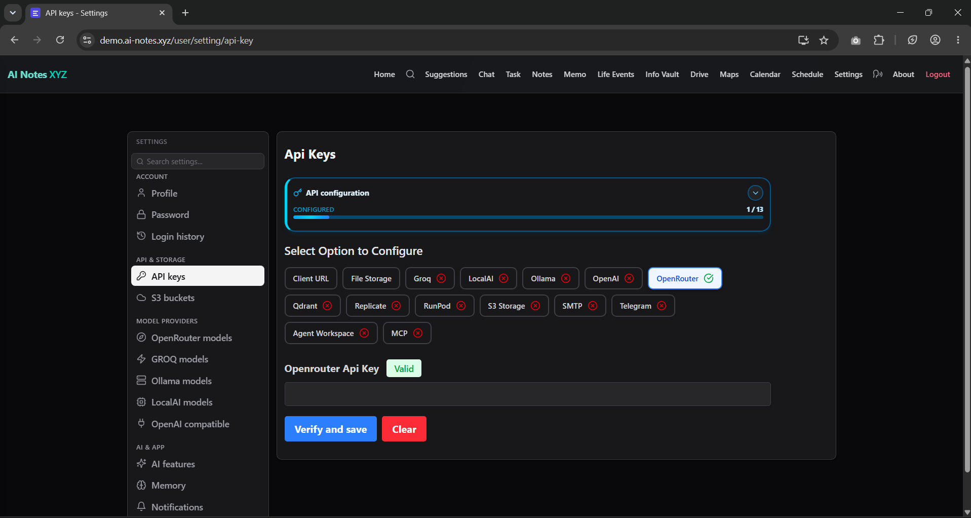 Add an API key in Settings