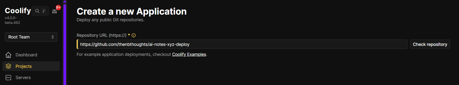 Enter the repo URL