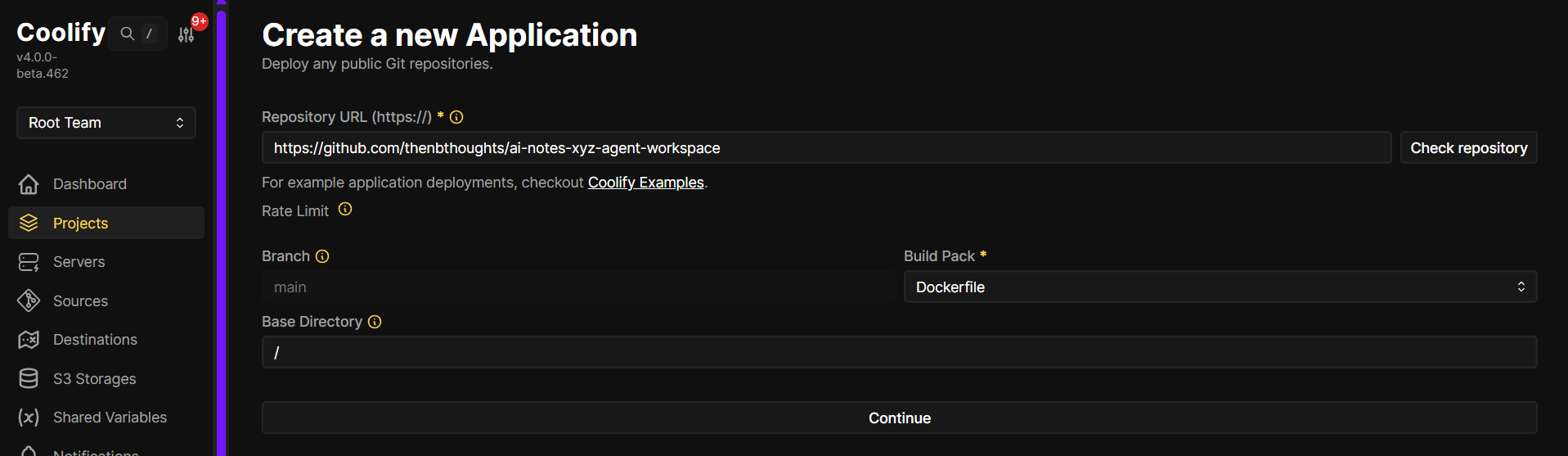 Select Dockerfile and click Continue