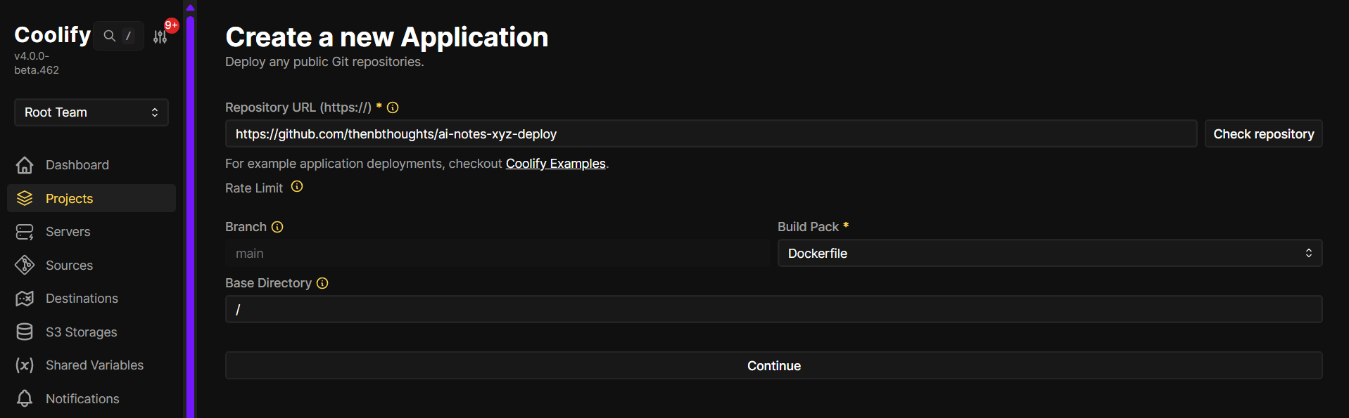 Select Dockerfile and click Continue