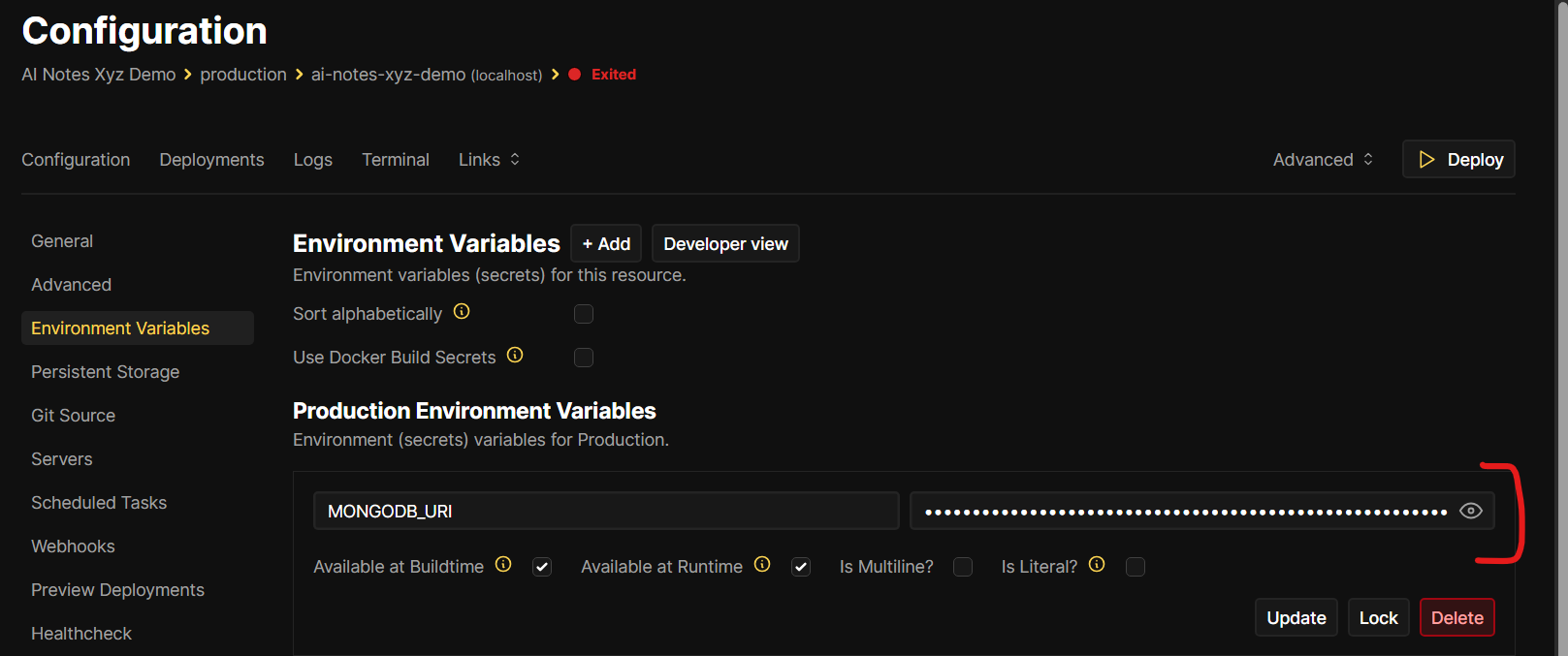 Verify MONGODB_URI is saved